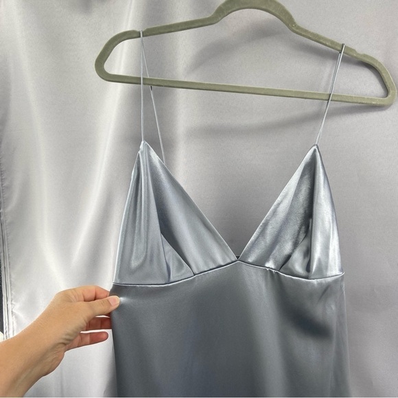 NWT Massimo Dutti Midi Gray Silver Satin Camisole Slip Dress Size Large - Picture 3 of 9